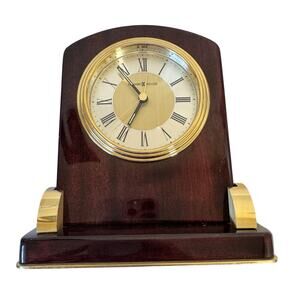 HOWARD MILLER TABLE CLOCK Dark Wood Gold Tone Trim Desk Decor Vintage